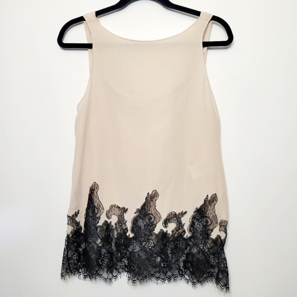 Alice + Olivia Marge Black Lace Champagne Silk Cowl Back Blouse Size Medium - Picture 4 of 10